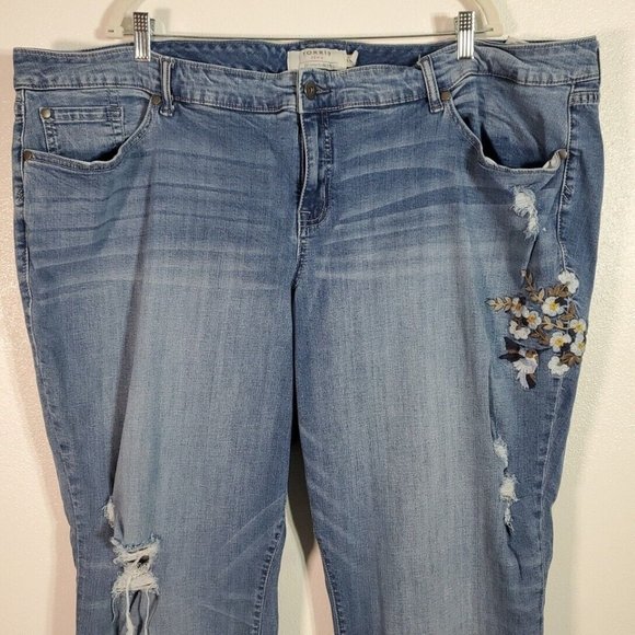 Torrid Embroidered Distressed Skinny Jeans Plus Size 28 X-Tall High Rise Stretch - Picture 3 of 10